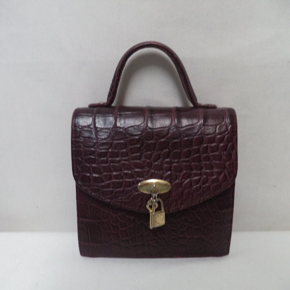 Accessory Works Vintage Croc faux leather tote bag purse w/ heart & lock small - Picture 3 of 15